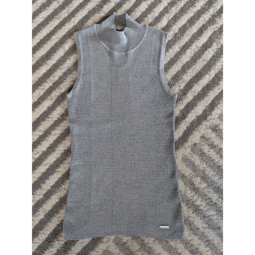 Tahari Sleeveless Ribbed Mock-Neck Sweater In Gray XS